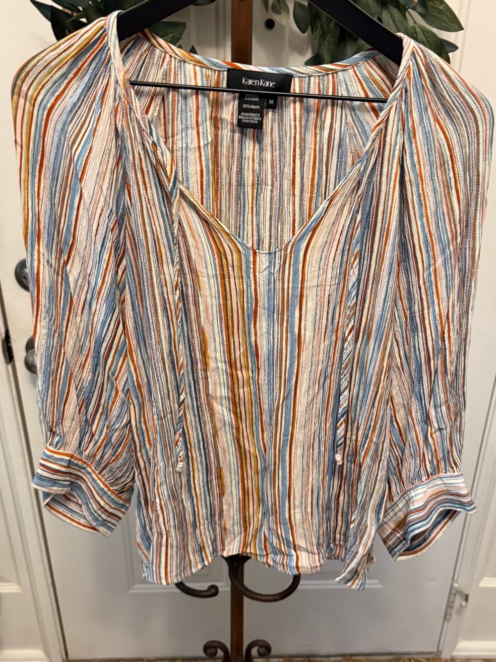 Karen Kane Multicolored Vertical Stripe Peasant Top M